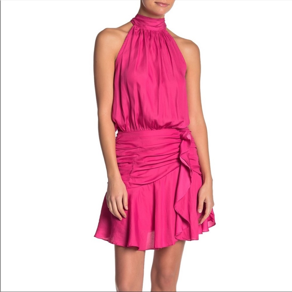Do + Be Pink Halter Ruched Mini Dress
